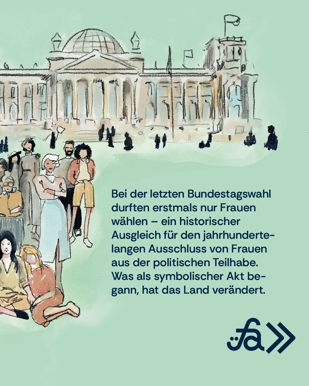 Zweite Seite der Story mit illustriertem Reichstag und Text zum erstmals rein weiblichen Wahlrecht